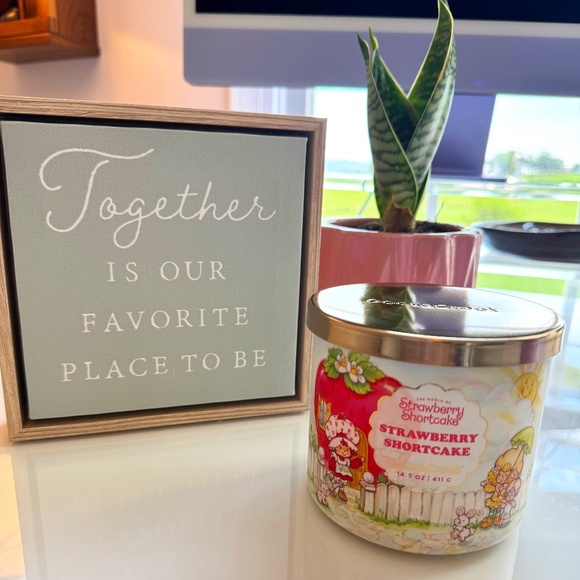 Goose Creek Other - Goose Creek Strawberry Shortcake 3 Wick Candle & Box Sign Bundle